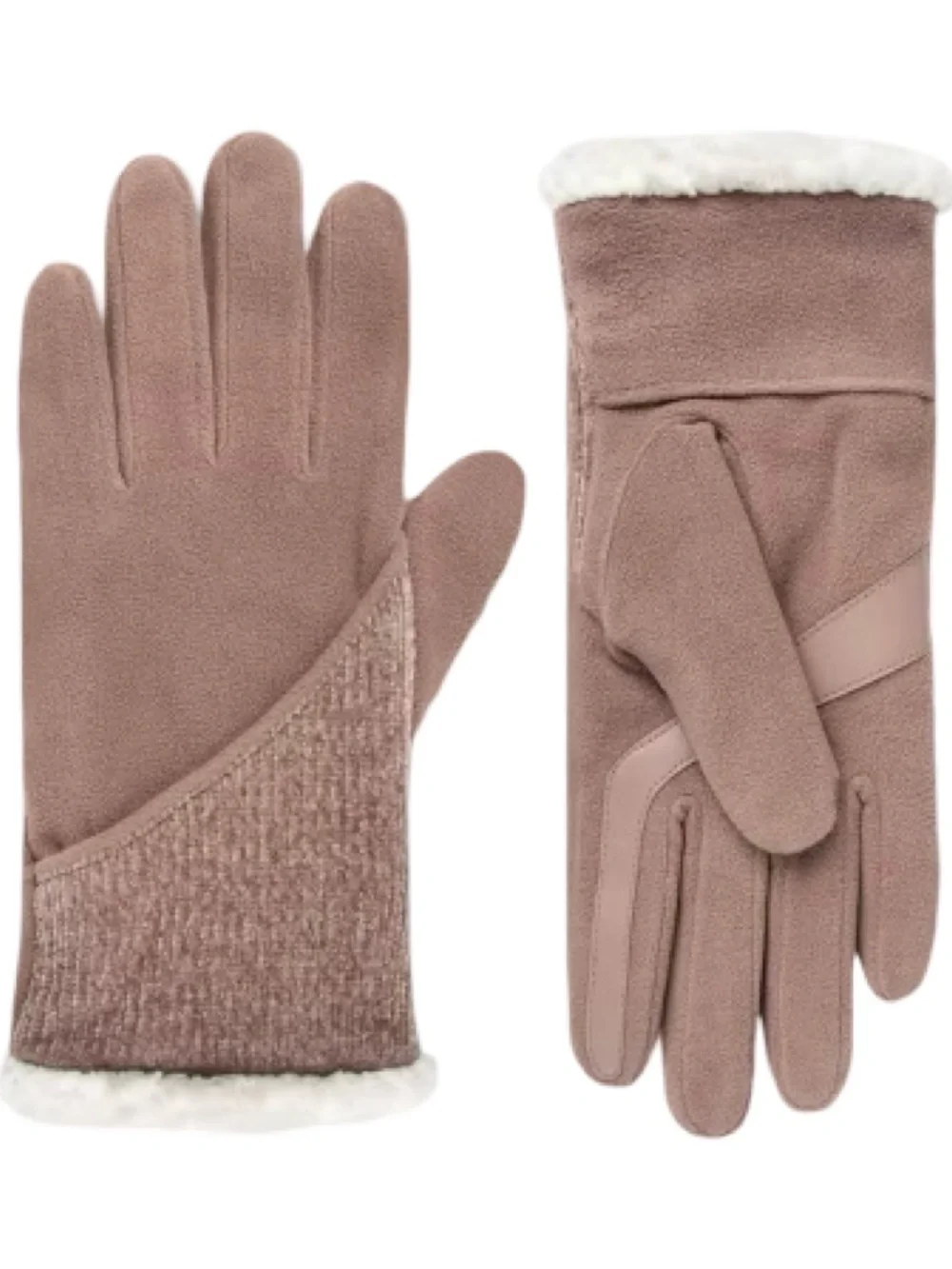 New Isotoner Deep Taupe Plush-Lined Touchscreen Gloves with Faux Fur Cuff - Picture 2 of 3